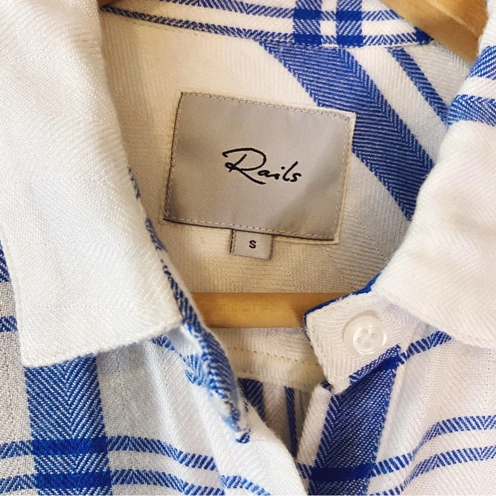 Rails White and Blue Short Sleeve Women's flannel plaid Top, Small, SOFT - Picture 7 of 15